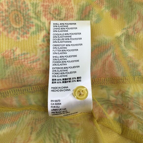 Anthropologie Sheer Mesh Babydoll Henley Top S Chartreuse Floral Balloon Sleeve - Picture 16 of 16